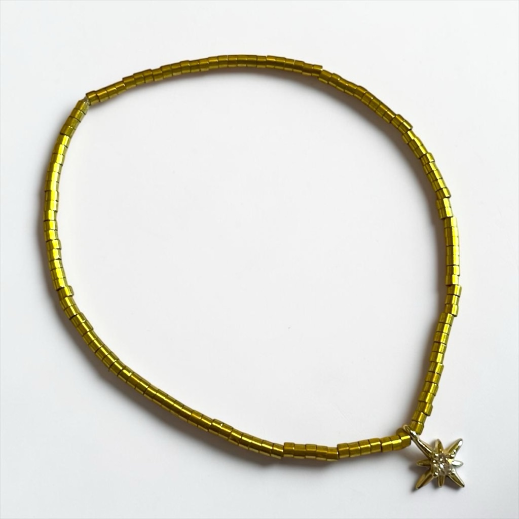Gold Tone Miyuki Seed Bead Celestial Cz Star Stretch Bracelet Cc